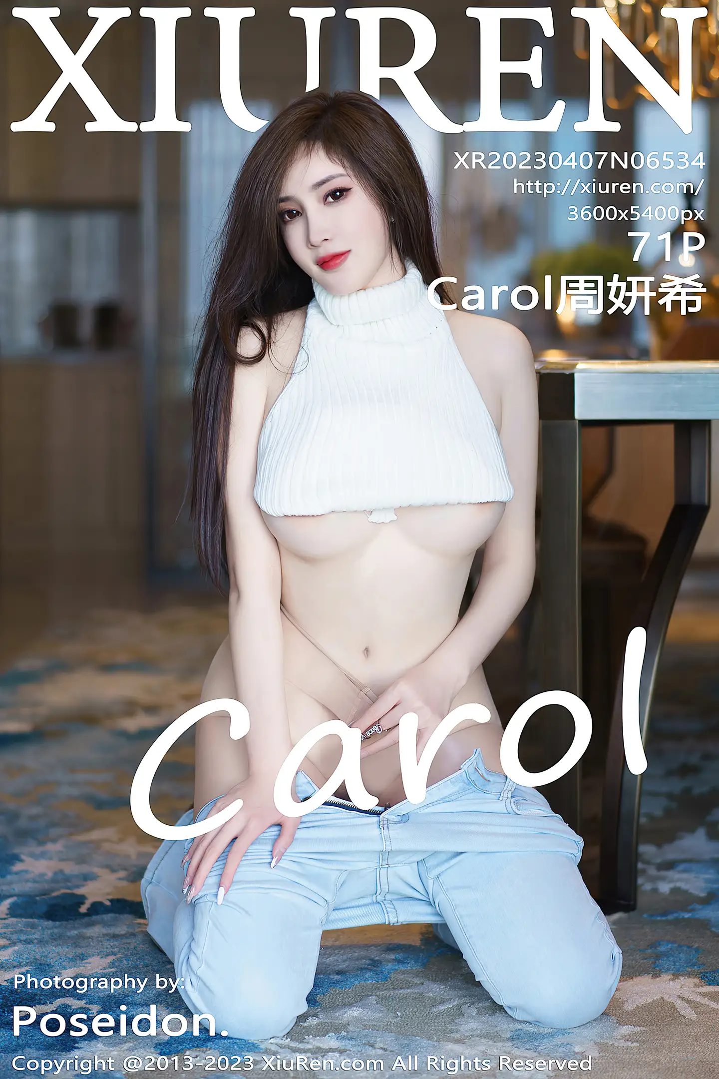[XiuRen秀人网]No.6534_女神Carol周妍希白色超短衣配牛仔裤露傲人豪乳极致诱惑写真71P-秀人网 - XiuRen.Space